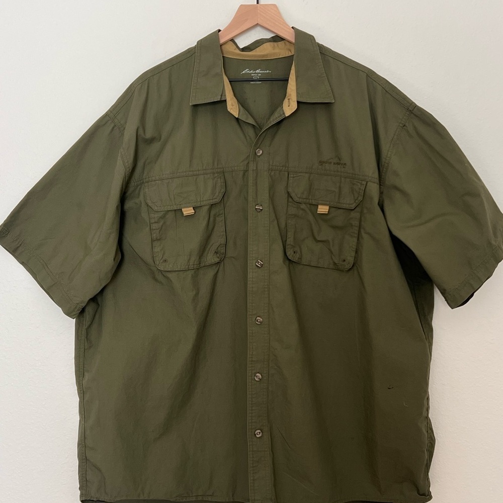 Mens Eddie Bauer Green Short Sleeve Button-Up Shirt XXL (read description)